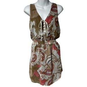 Free People Falling For Georgette Tan Paisley Sleeveless Chiffon Dress M Pockets